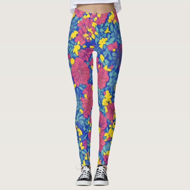 Leggings Aquarelle Motif simple Floral LulaRoe Rose bleu (Devant)