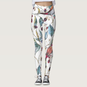 Leggings Aquarelle naturelle motif : mûres, oiseaux, f