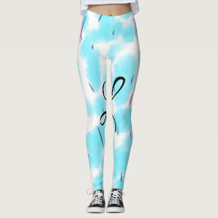 Leggings Aquarelle noire bleu ciel simple ajoutez votre mon