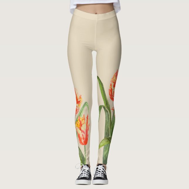 Leggings Aquarelle Parrot Jaune Tulipes Art Floral (Devant)