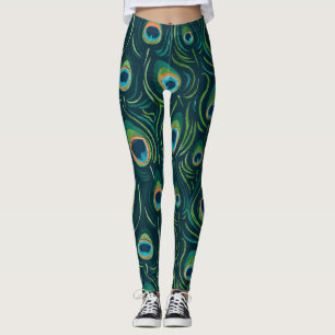 Leggings Aquarelle Peacock Motif