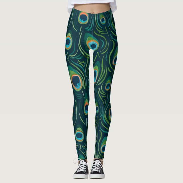 Leggings Aquarelle Peacock Motif (Devant)