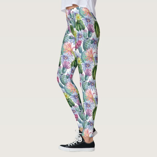 Leggings Aquarelle peinte à la main Cactus Motif 2 (Gauche)