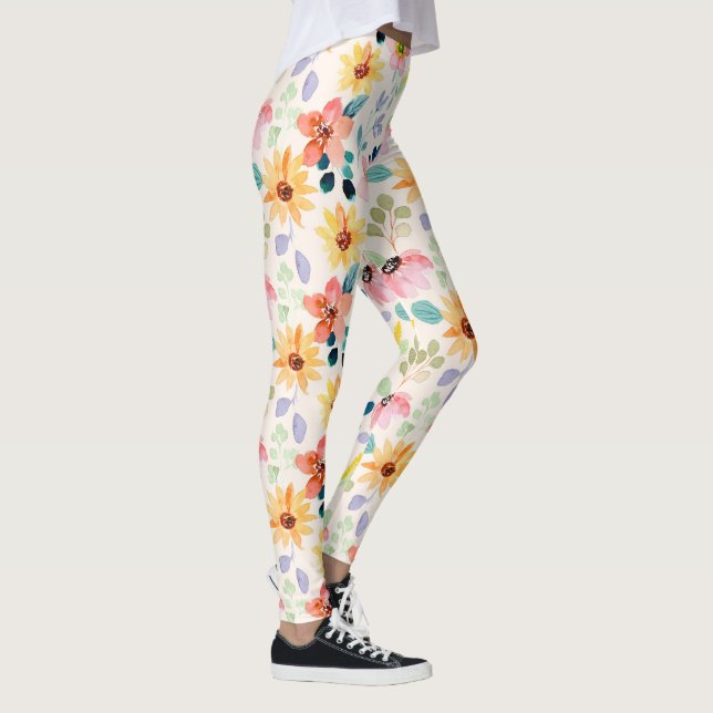 Leggings Aquarelle peinte à la main Fleurs du Jardin Coloré (Droite)