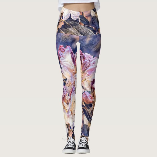 Leggings Aquarelle peinte d'une fleur d'azée violette (Devant)