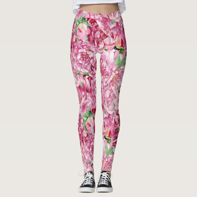 Leggings Aquarelle Pink Peonies (Devant)