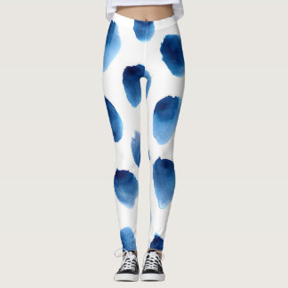 Leggings Aquarelle Points Bleus : Peint à la main sans cout
