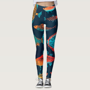 Leggings Aquarelle Poissons : Bleu Profond Sans Mer