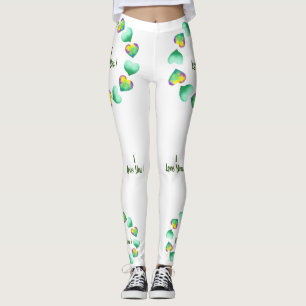 Leggings Aquarelle romantique Cute Vert Saint Valentin