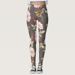 Leggings Aquarelle Rose de chien : motif floral foncé