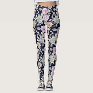 Leggings Aquarelle rose et menthe vert Roses Floral Boho