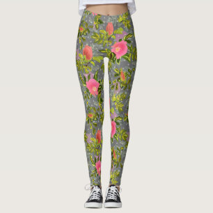 Leggings Aquarelle rose fleurs rose rétro fleurie botanique