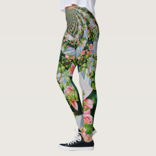 Leggings Aquarelle rouge rose rose mandala zen botanique