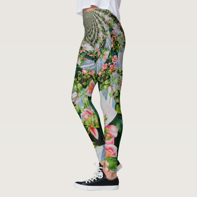 Leggings Aquarelle rouge rose rose mandala zen botanique (Gauche)