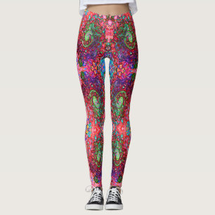 Leggings Aquarelle Rouge Super Abstrait Retro Liquid Swirl