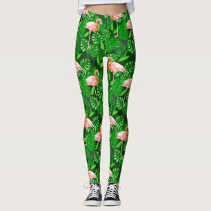Leggings Aquarelle tropicale Flamant rose