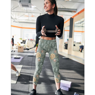 Leggings Aquarelle Tropicale Gold & Green Feuille Motif