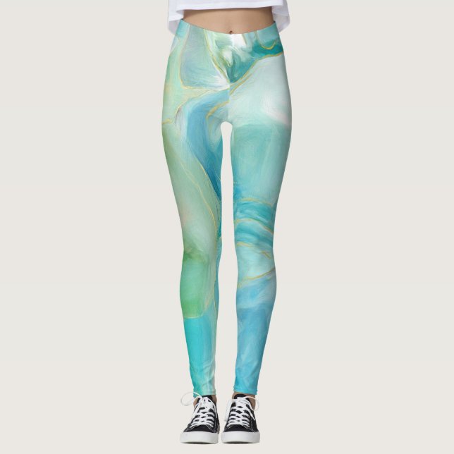 Leggings Aquarelle Turquoise Géométrique (Devant)