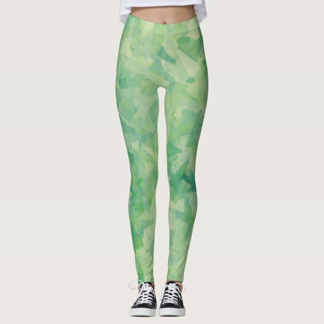 Leggings Aquarelle verte jaune luxueuse Art Abstrait (Devant)