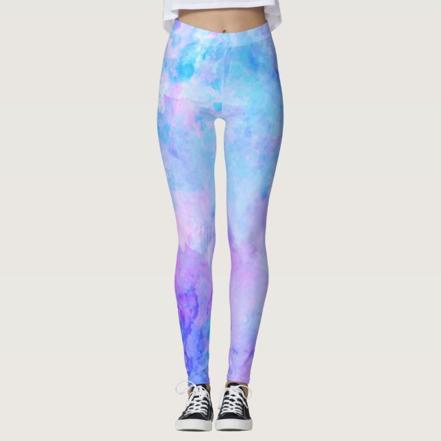 Leggings Aquarelle violette et turquoise (Devant)
