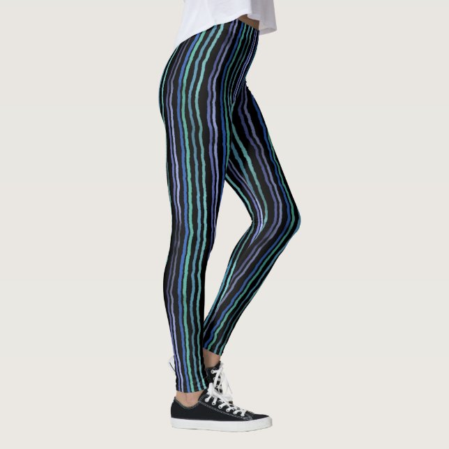 Leggings Aquarelles, Bleu, Vert, Lilac sur Noir (Droite)