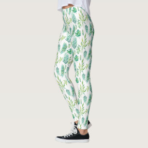 Leggings Aquarelles Feuilles vertes Motif sans couture