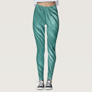 Leggings Aquatique Turquoise Tropical Zebra Skin Animal Pas