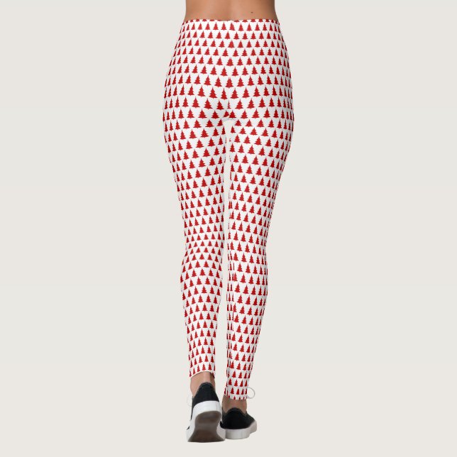 Leggings Arbre de Noël blanc et rouge Motif long (Dos)