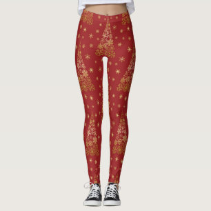 Leggings Arbre de Noël élégant rouge et or