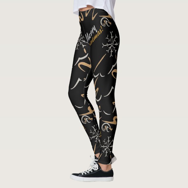 Leggings Arbre de Noël Gold & Silver (noir) (Gauche)