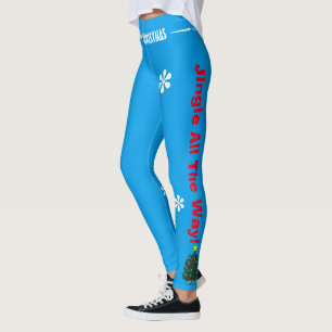 Leggings Arbre de Noël Jingle cloches Bleu Rouge Blanc