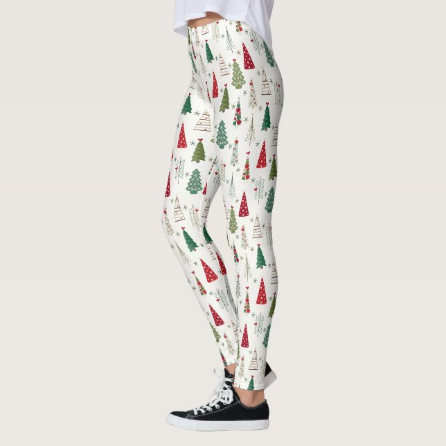 Leggings Arbre de Noël minimaliste moderne Motif rouge vert (Gauche)