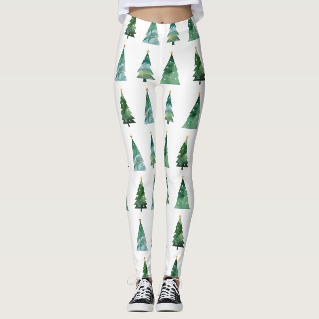 Leggings Arbre d'hiver blanc vert (Devant)