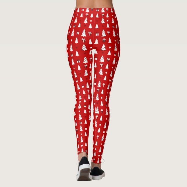 Leggings Arbres de Noël blancs avec cadeaux Motif long (Dos)