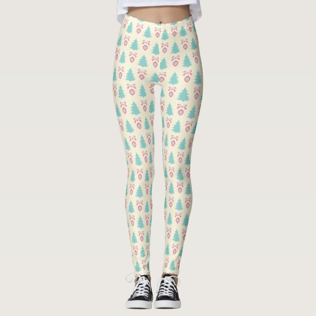 Leggings Arbres de Noël, Bows & Baubles Motif rétro (Devant)