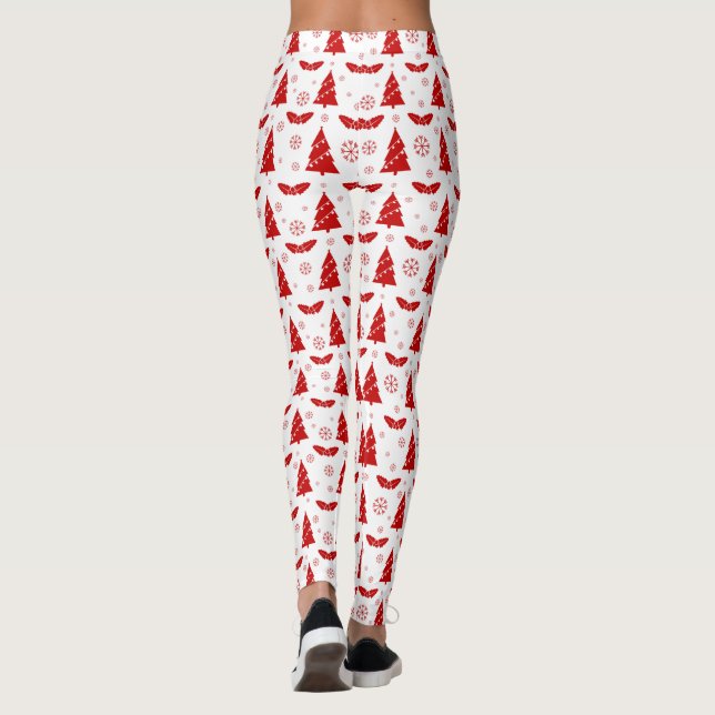 Leggings Arbres de Noël, mélèzes et flocons de neige (Dos)