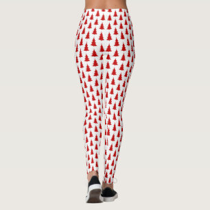 Leggings Arbres de Noël rouges sur Motif Arrière - plan bla