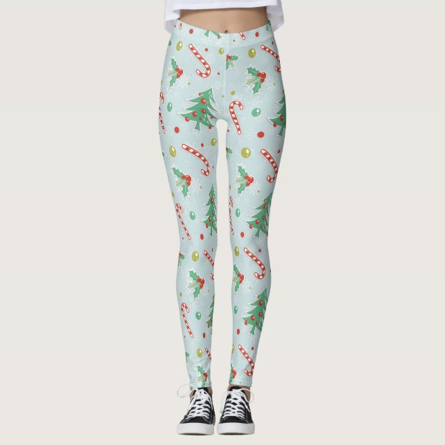 Leggings Arbres Et Sucres de canne De Noël (Devant)
