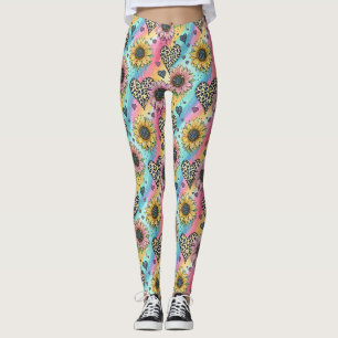 Leggings Arc-en-Ciel au Tournesol & Cœur de Léopar
