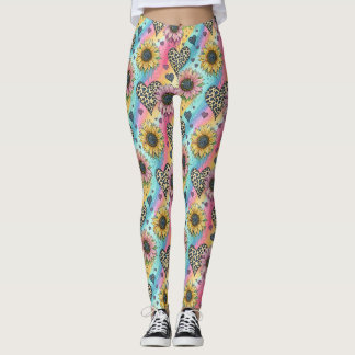 Leggings Arc-en-Ciel au Tournesol & Cœur de Léopar