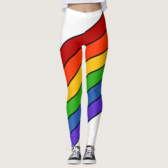 Leggings Arc-en-ciel blanc rayé (Devant)