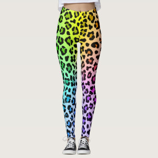 Leggings Arc-en-ciel lisse gras et bel animal léopard