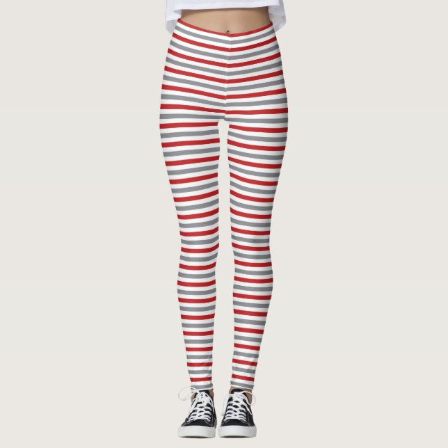 Leggings Argent rouge et traces blanches de Noël (Devant)