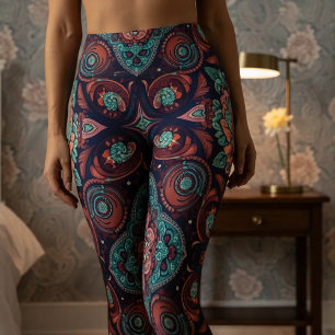Leggings Aria Grace Radiant Paisley Peony Boho Vintage Reco