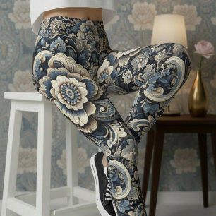 Leggings Aria Peony Paisley Heritage Midnight Blue Vol 7
