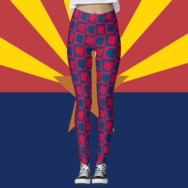 Leggings Arizona États-Unis Motif rouge et bleu (A pair of leggings featuring the US state of Arizona in red and blue.)