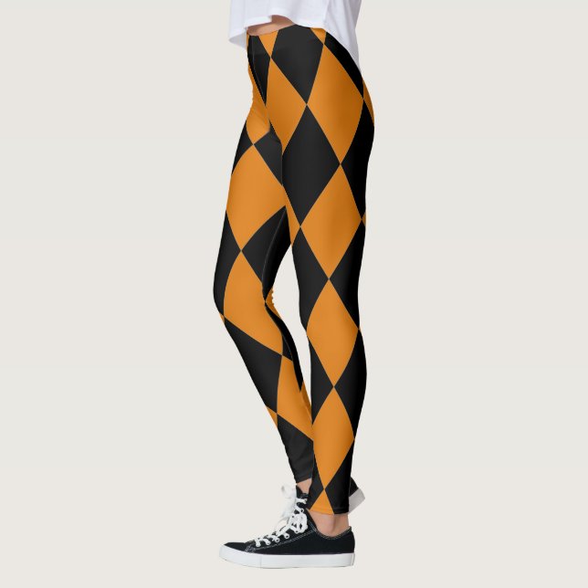 Leggings Arlequin ~ Motif diamant ~ Citrouille & Noir ~ (Gauche)