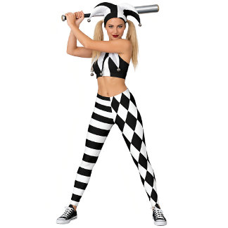 Leggings Arlequin noir et blanc rayé et bouffon