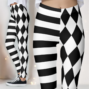 Leggings Arlequin noir et blanc rayé et Jester