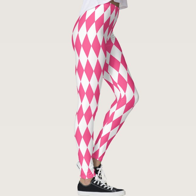 Leggings Arlequin rose blanc Diamants Checkers Design (Créateur téléchargé)